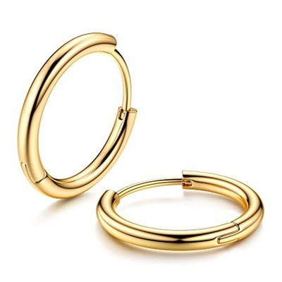  G23 Solid Titanium Hoop Earrings Implant Grade 12MM Gold Tone 2 Pcs