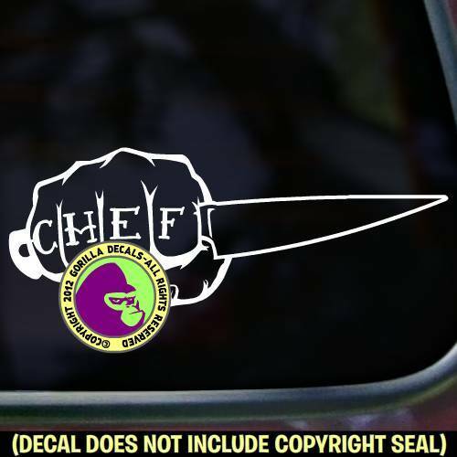 CHEF Knife Fist Vinyl Decal Sticker Culinary Love Cook Kitchen Car Window Sign 