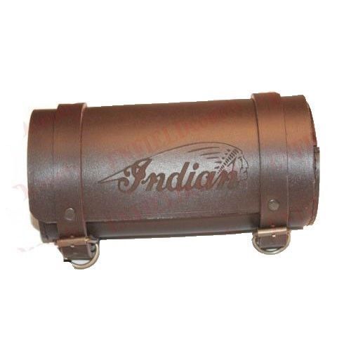 Tool Bag Roll Pure Brown Leather Retro Indian Logo Engraved Design Motorcycle