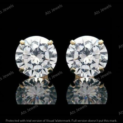 6.00 CT Round Cut Moissanite 10mm 4-Prong Stud Earrings 14k Yellow Gold Plated