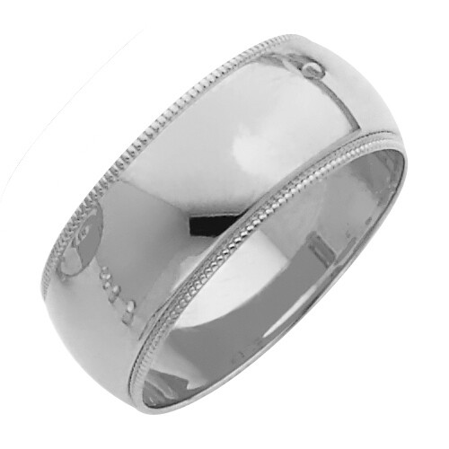 Pre-owned Td Collections 14k White Gold 8mm Classic Light Dome Milgrain Regular Fit Wedding Band
