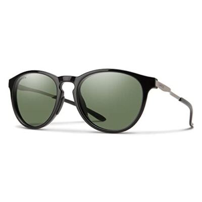 Pre-owned Smith Wander Unisex Round Sunglasses Gloss Black/chromapop Polarized Gray Green In Multicolor