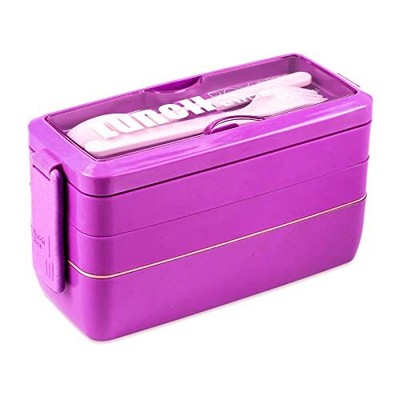 Lunch Box Wheat Straw 3in1 Compartment Japanese Lunch Contai