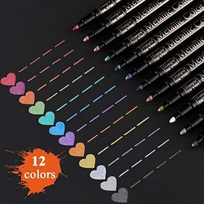 Metallic Marker Pens Fine Point Adult Children Gift 12 Colors