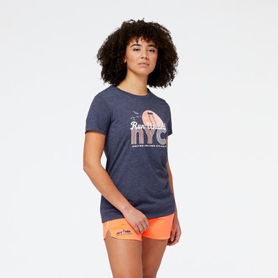 

New Balance Womens United Airlines NYC Half Run United Graphic с коротким рукавом, Синий