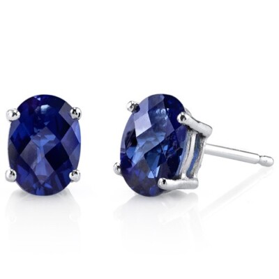 925 Sterling Silver 2.00ct Tanzanite Round Oval 8mm Stud Earrings Women