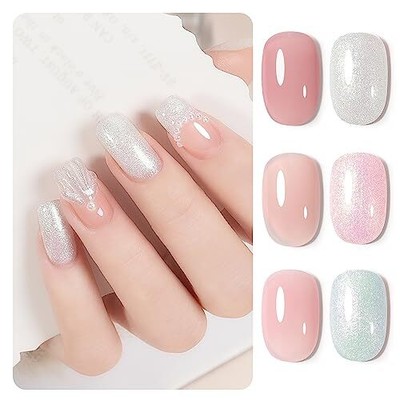 GAOY Pearl Gel Nail Polish Set in Jelly Pink White Nude Violet, Holographic