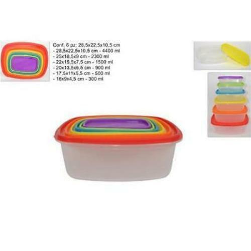 Set 6 Pz Contenitori In Plastica Rettangolari Con Coperchio Per Alimenti dfh