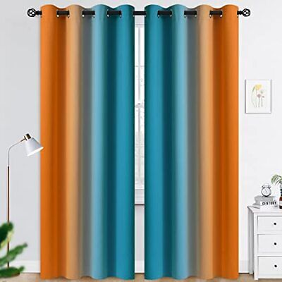  Grommet Ombre Room Darkening Curtains 96 inches Long 52W x 96L Orange and Blue