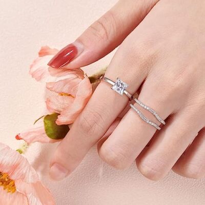 1CT Engagement Promise Ring Sets for Her 925 Sterling Silver Ring Enhancers Wrap