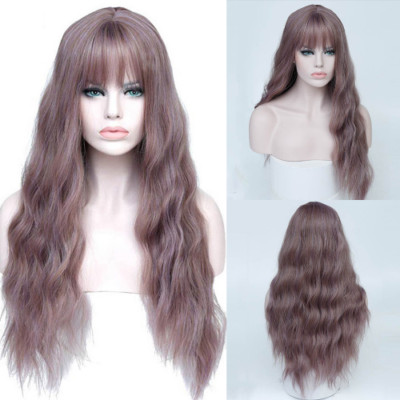 Long Curly Hair Wavy Pink Female Resistant Synthetic Fiber Wig Cosplay Lolita