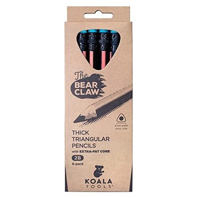 Bear Claw Pencils pack Of 6 Fat Thick Strong Triangular Grip Graphite 2b Lead