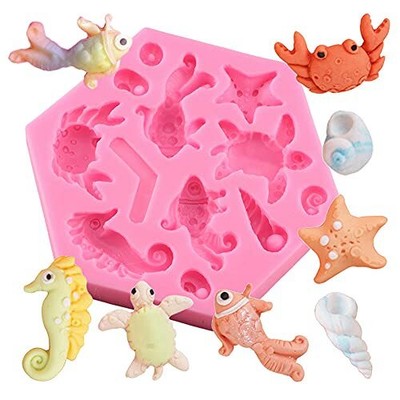  Molde De Silicona Con Forma De Pez, Caracola, Caballito De Mar, Tortuga, Est...