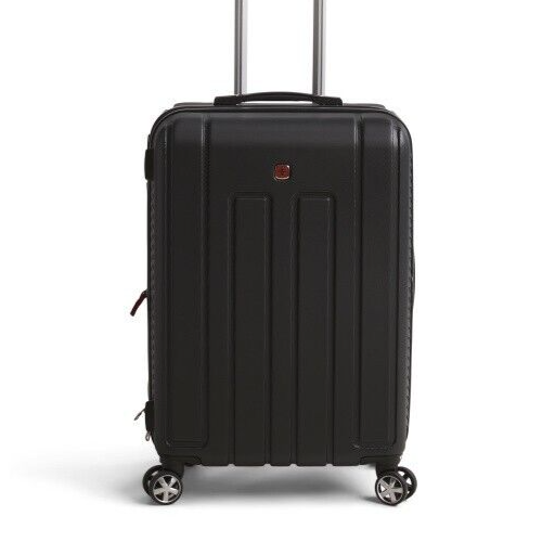SWISS GEAR 24in Black Striped Logo Expandable Hardcase 8 Wheel Spinner Free Ship