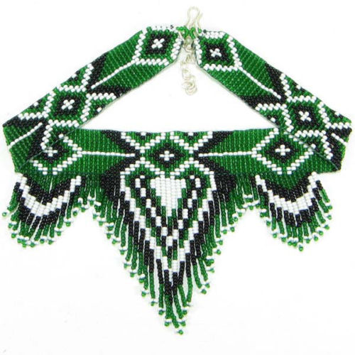 Handmade Green Beaded Collar/Choker Necklace – Tribal/Boho  display picture 1