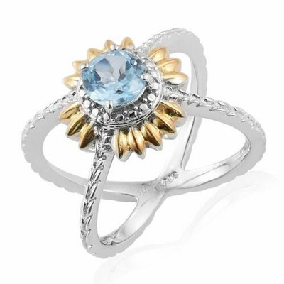 NIB $69.99 Size 5 Genuine Sky Blue Topaz Ring 1.600 Cts ION Plated 18K YG  F-27