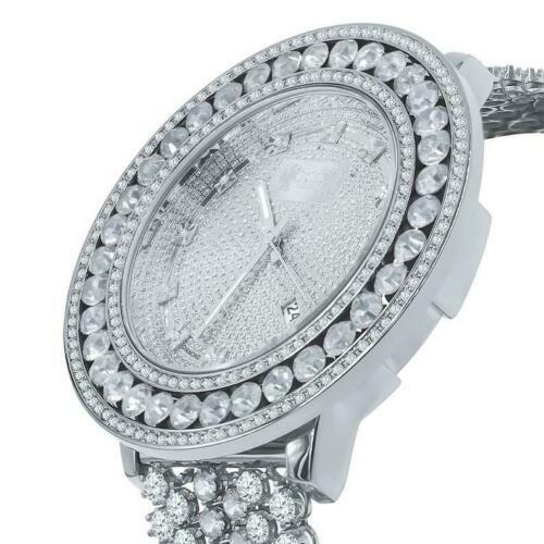 Pre-owned Ice House 18k White Gold Finish Men's Real Diamond Dial Watch Custom Band Full Illusion Xl