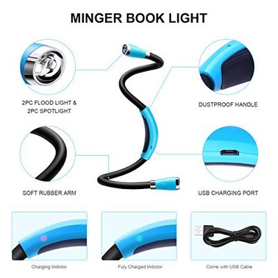 Rechargeable LED Book Light Neck Hug 4 Hand Free Bright Knitting Lamp 3 Bri BLUE