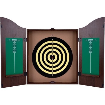 Dart Board And Cabinet Dartboard With Darts Scoreboard Set Wood Game Chalk Erase
