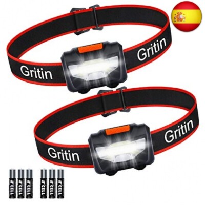 Gritin Linterna Frontal LED, [2 Pack] Linterna Cabeza COB Super Brillante 3
