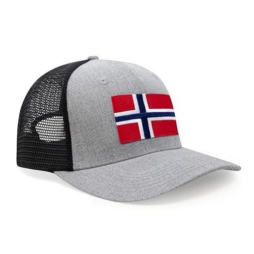 Norway Flag Hat for Men Women - Snapback Trucker Baseball Cap (Grey Black)