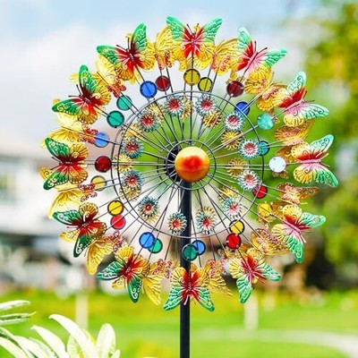 Lairander Butterfly Outdoor Wind Spinners, 84'' Large Garden Wind Spinner, Me...