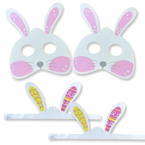 4pk EASTER Bunny Ears RABBIT FACE MASK Fancy Dress Egg Hunt Party Decor 1889 UK
