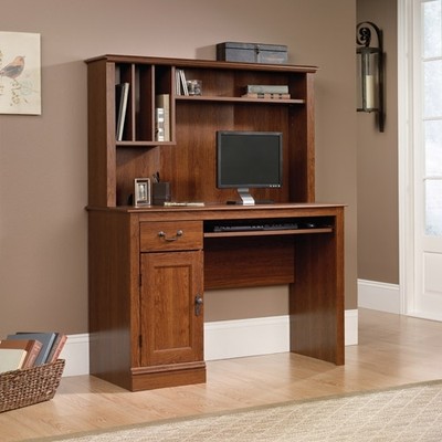 Sauder Camden County Computer Desk With Hutch Planked Cherry