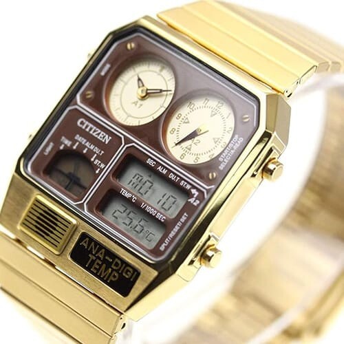 Pre-owned Citizen Ana-digi Temp Reprint Model Watch Gold Jg2103-72x