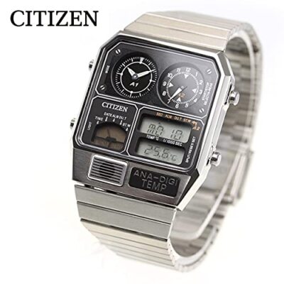 Pre-owned Citizen Ana-digi Temp Jg2101-78e Black Silver Quartz Men Watch In Box