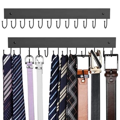 Belt Hanger Wall Mounted, Wooden Belt Organizer Max 24 Storage 2 Pack Black