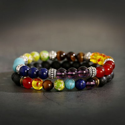 7 Chakra Black Natural Lava Stone Beaded Diffuser Charm Bracelets Jewelry Unisex