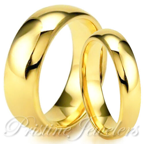 His & Hers Tungsten Classic Dome 18k Gold Plated Men Women Wedding Band Ring Set