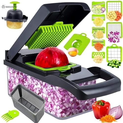 Vegetable Chopper, 16 in 1 Multifunctional Carrot Chopper With Container,