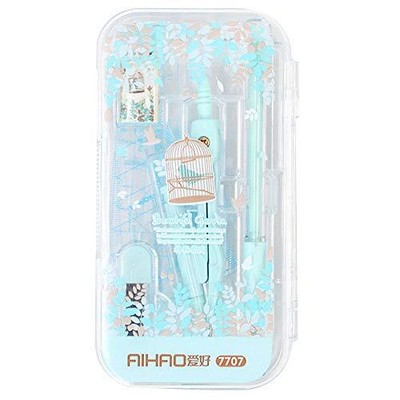  8 Pcs Compass Set with Protractor for Math Geometry Set Drawing Compass, Green