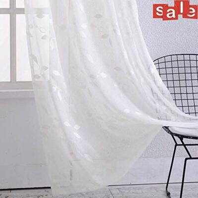 LinTimes Tende, tinta unita, con ricamo floreale, in voile trasparente (I3a)