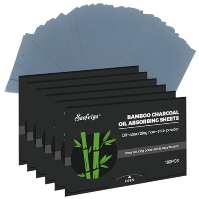 SUOFEIYA Natural Bamboo Charcoal Oil Absorbing Tissues - 6pk/600 Oil Blotting...