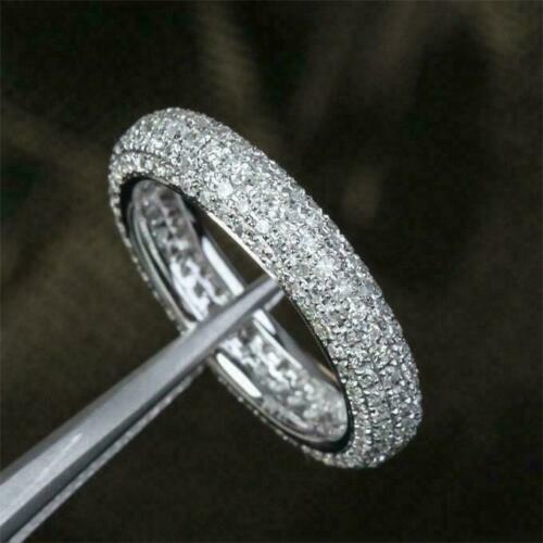 Pre-owned Natsoul 0.87ct Round Diamond Full Eternity Wedding Anniversary Band 925 Sterling Silver In White