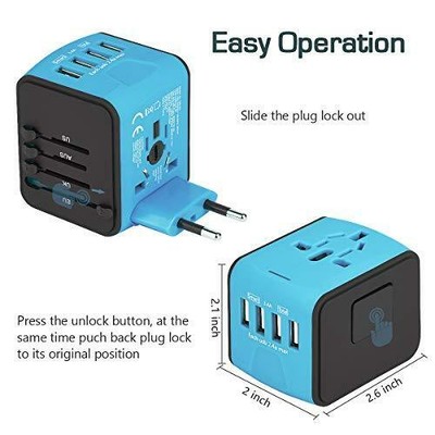 Universal Travel Adapter, All-in-one Worldwide Travel Charger with 4 USB Ports