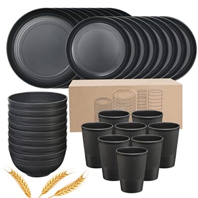 32 Pcs Wheat Straw Dinnerware Sets for 8 Unbreakable Kitchen Flatware