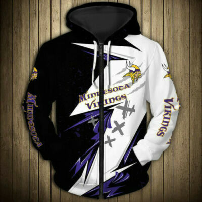 Minnesota Vikings Hoodeds Full Zip Sweatshirts Sports Hooded Casual Jacket Coat