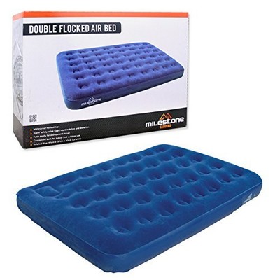 Milestone Double Flocked Air Mattress Bed Blue