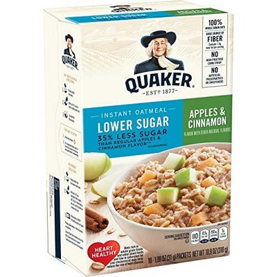 4-Pack Quaker Instant Breakfast Oatmeal, Lower Sugar, Apples & Cinnamon 1.09 oz