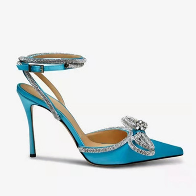 Luxury Ankle Strap Women Pumps Crystal Sequined Bowknot Sexy High Heels Shoes 