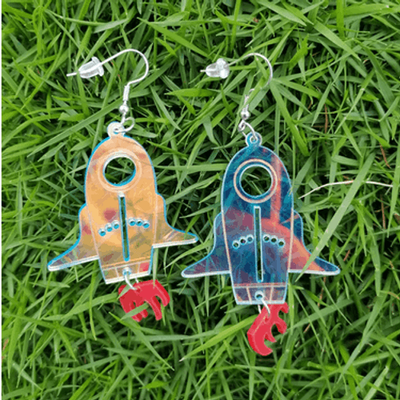 NWOT Holographic Rocket Ship Earrings
