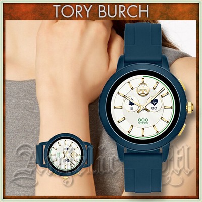 Pre-owned Tory Burch Navy Blue Silicone Strap Women's Touchscreen Smartwatch Tbt1002