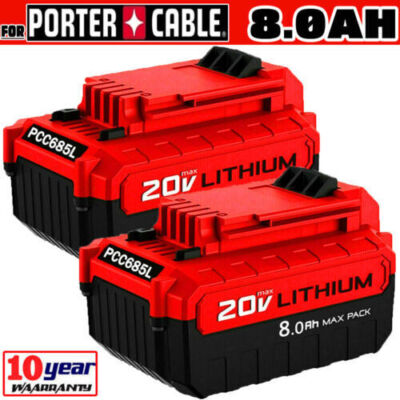 PACK 20 Volt 8.0Ah Lithium-ion Battery for Porter Cable 20V MAX PCC685L PCC680L