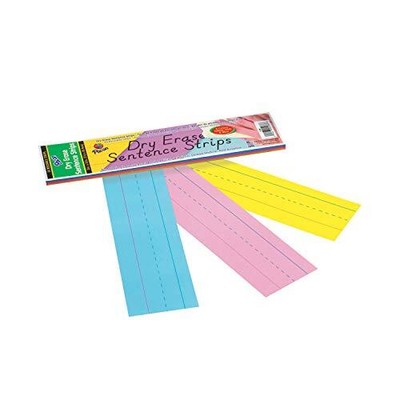 Dry Erase Sentence Strips, 12 X 3, Blue; Pink; Yellow, 30/Pack