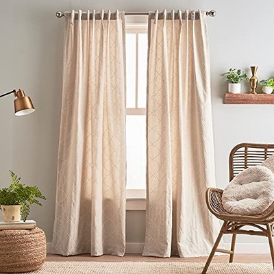 Mallorca Embroidery Back Tab Window Curtain Panel Pair 95'' Linen/whi