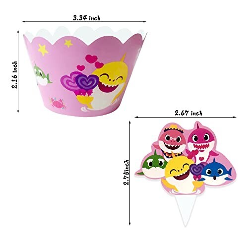 Baby Shark Birthday Cupcake Stand Wrappers and Toppers 24 cupcakes Pink